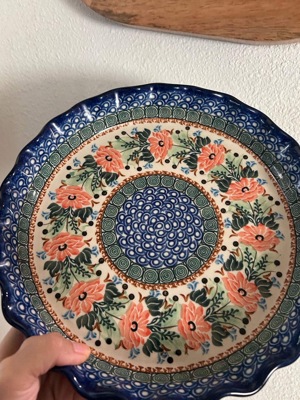 Rare Starzyk Unikat Polish Pottery Scalloped plate pie dish cake dish
